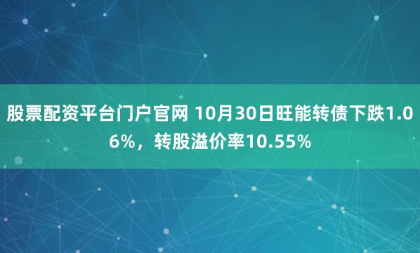 股票配资平台门户官网 10月30日旺能转债下跌1.06%，转股溢价率10.55%